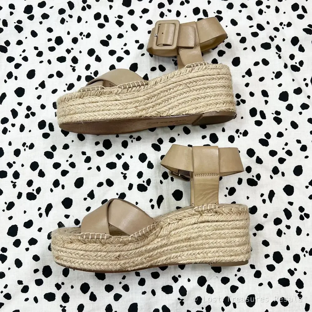 Sole Society | Audrina Platform Nude Leather Espadrille Wedge Sandals Size 7